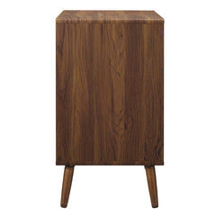 3-Drawer Dresser Chest, Walnut Grain Laminate, White Lacquer Fronts, Wood Legs