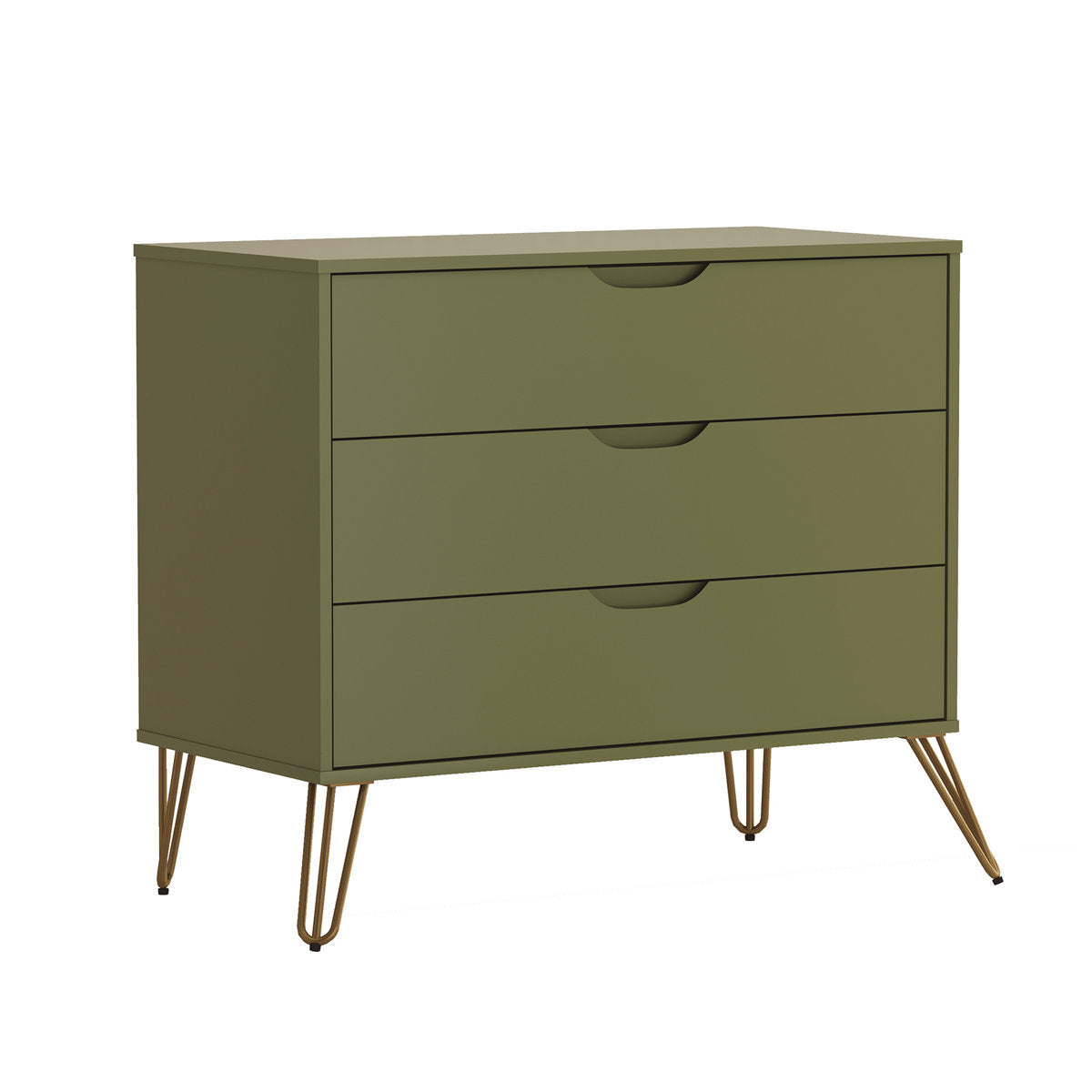 3-Drawer Dresser in Manufactured Wood with Metal Legs, Olive Green