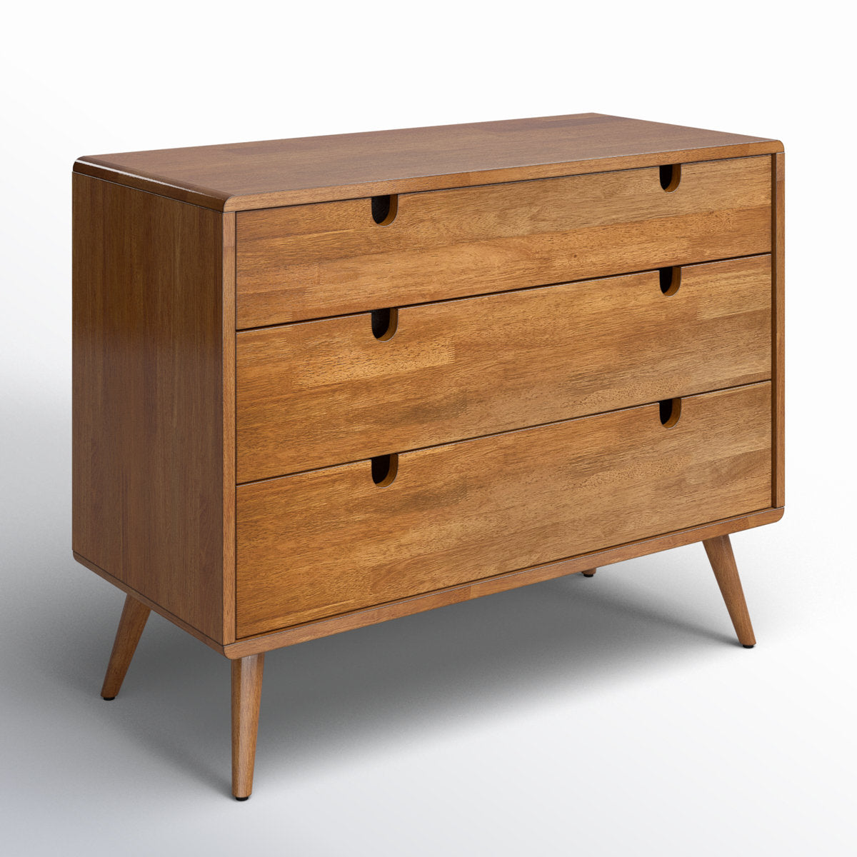 3-Drawer Dresser in Rubberwood and MDF with Tapered Legs, Oak
