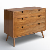 3-Drawer Dresser in Rubberwood and MDF with Tapered Legs, Oak