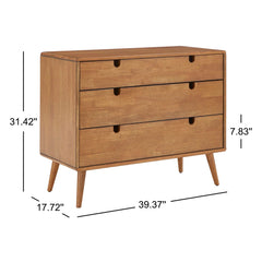 3-Drawer Dresser in Rubberwood and MDF with Tapered Legs, Oak
