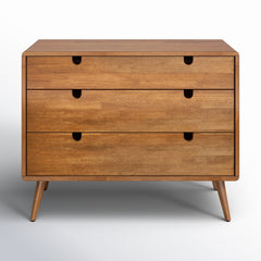 3-Drawer Dresser in Rubberwood and MDF with Tapered Legs, Oak