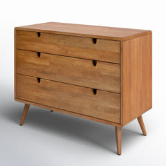 3-Drawer Dresser in Rubberwood and MDF with Tapered Legs, Oak