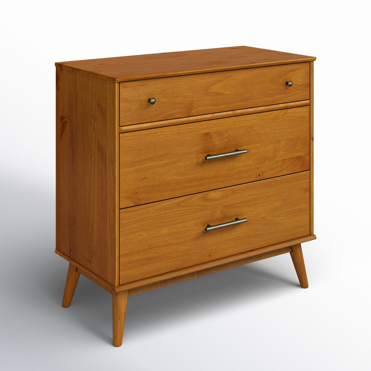 3-Drawer Dresser in Solid and Manufactured Wood with Tapered Legs, Castanho