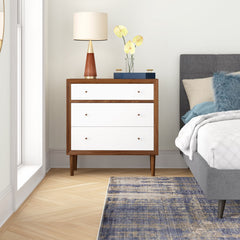 3-Drawer Dresser, Solid and Engineered Wood, Walnut and White