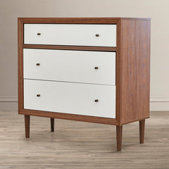 3-Drawer Dresser, Solid and Engineered Wood, Walnut and White