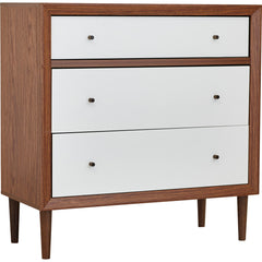 3-Drawer Dresser, Solid and Engineered Wood, Walnut and White