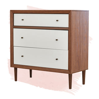 3-Drawer Dresser, Solid and Engineered Wood, Walnut and White