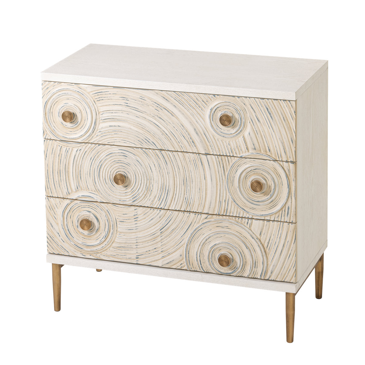 3-Drawer Dresser, White MDF, Wood Grain Finish, Metal Legs
