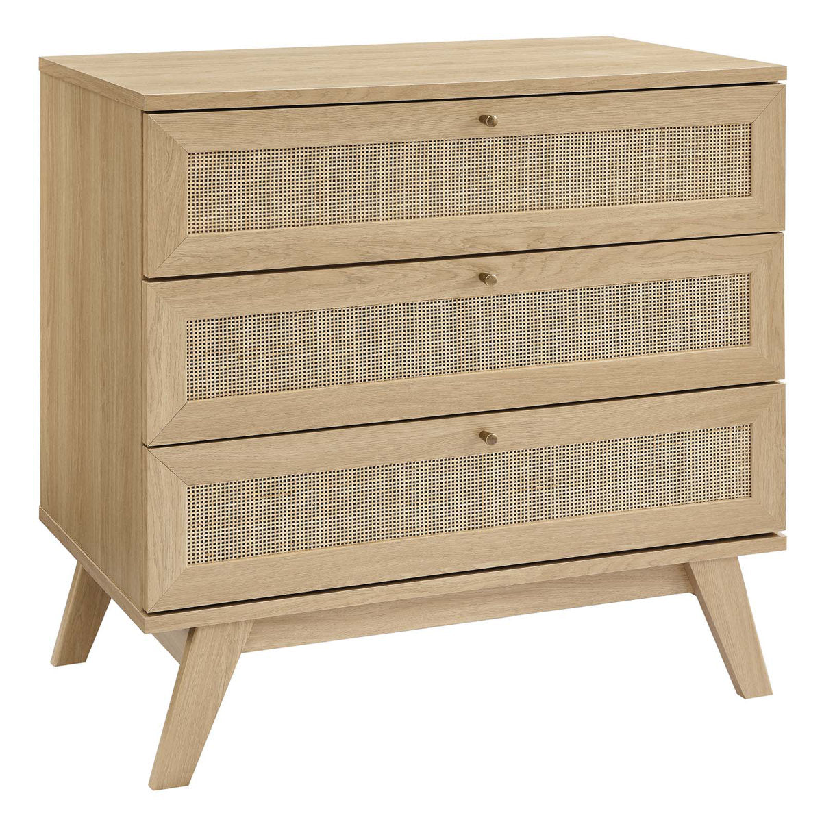 3-Drawer Dresser with Rattan Weave Drawer Fronts in Oak