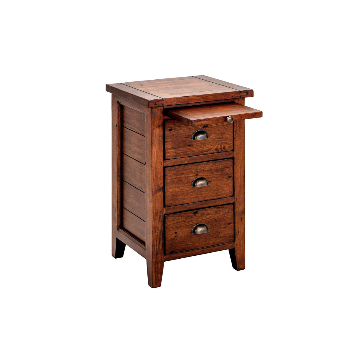 3-Drawer Nightstand in Solid Pine with Coffee Slide, Brown