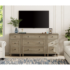 3-in-1 TV Stand with 5 Drawers, 2 Cabinets and Charging Station