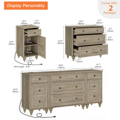 3-in-1 TV Stand with 5 Drawers, 2 Cabinets and Charging Station