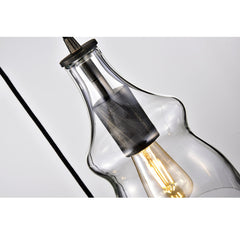 3-Light Cluster Pendant with Clear Glass Shades in Black Metal