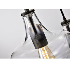3-Light Cluster Pendant with Clear Glass Shades in Black Metal