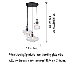 3-Light Cluster Pendant with Clear Glass Shades in Black Metal