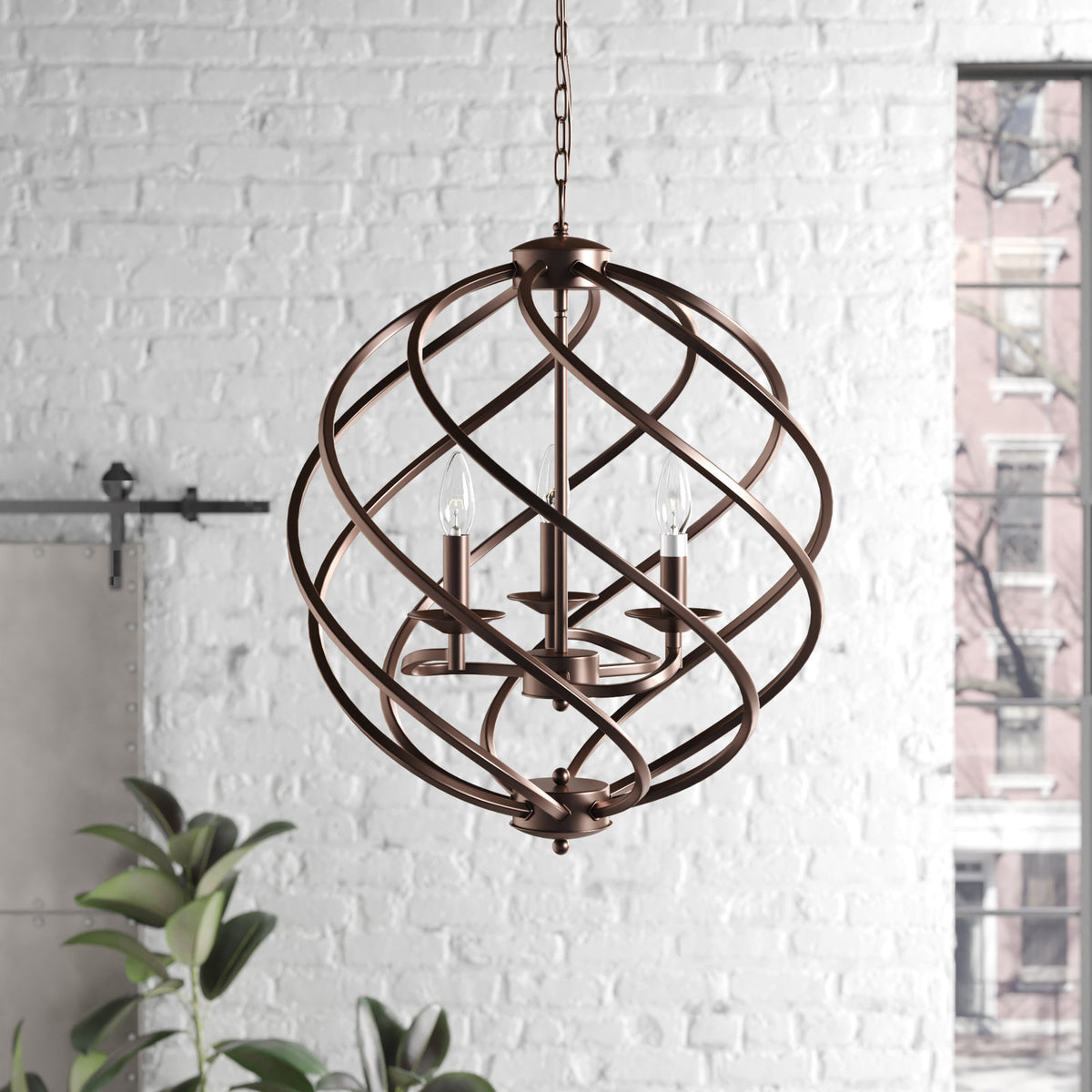 3-Light Globe Chandelier in Oil Rubbed Bronze Steel