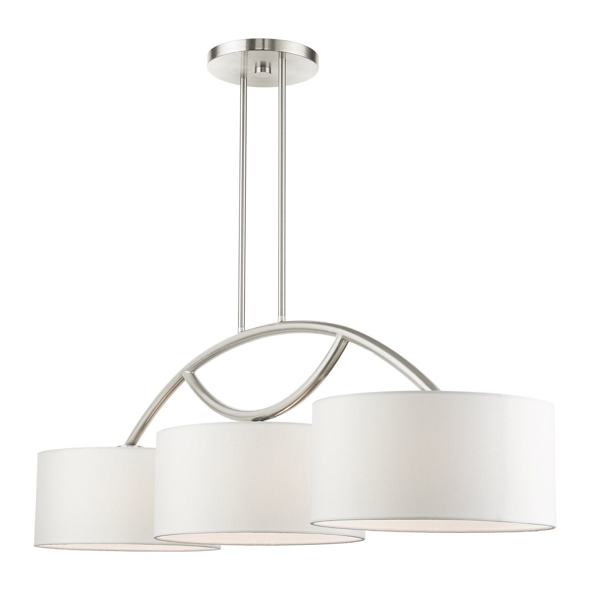 3-Light Linear Pendant in Brushed Nickel Steel with Fabric Shades