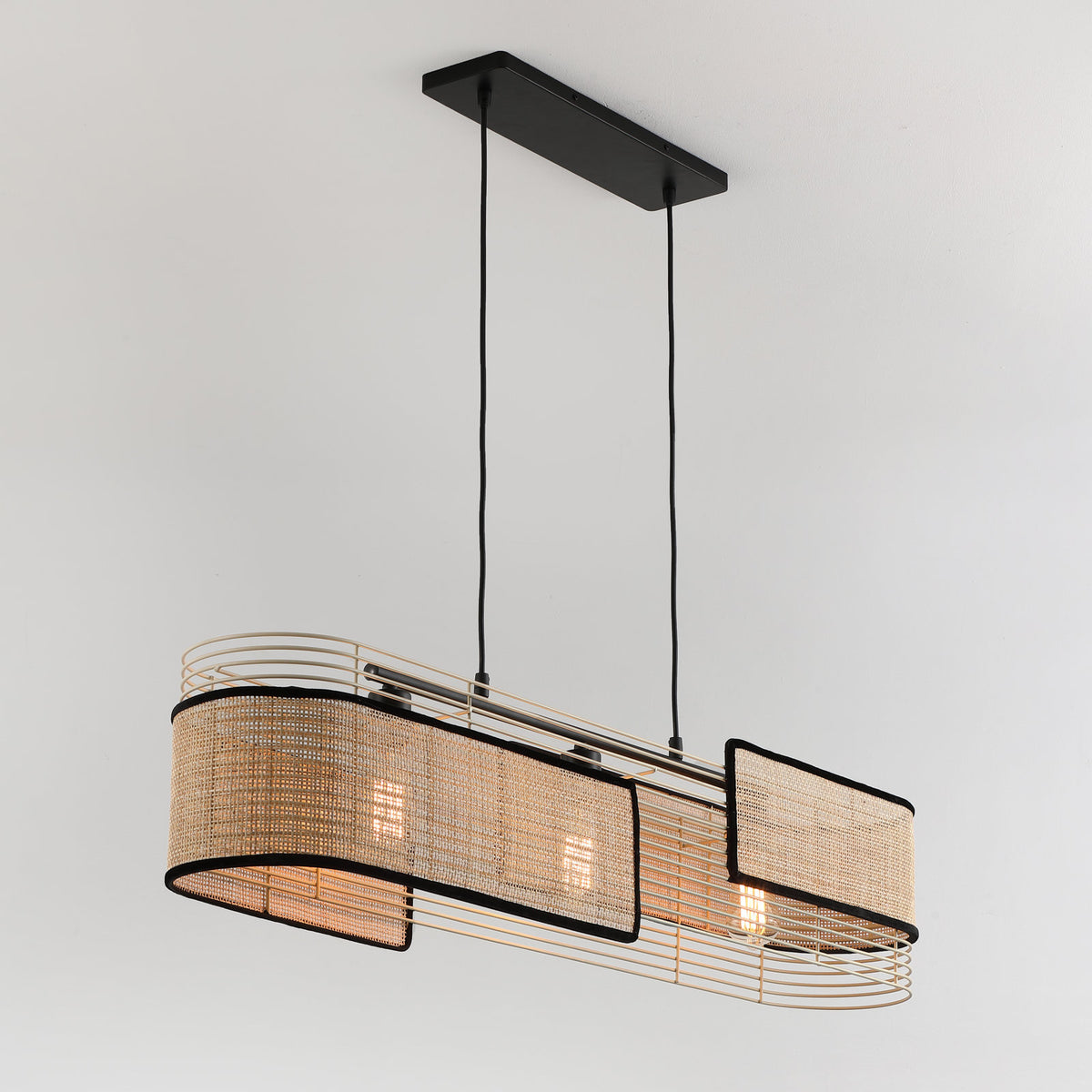 3-Light Linear Pendant with Hand Woven Wood Shade in Natural