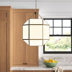 3-Light Pendant Light with Glass Shade in Satin Brass