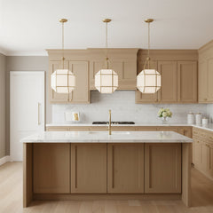3-Light Pendant Light with Glass Shade in Satin Brass