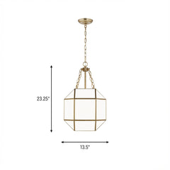 3-Light Pendant Light with Glass Shade in Satin Brass