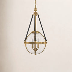 3-Light Pendant with Seeded Glass Globe Shade in Brass