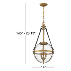 3-Light Pendant with Seeded Glass Globe Shade in Brass