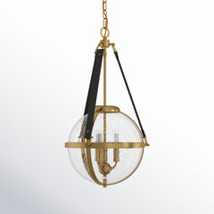 3-Light Pendant with Seeded Glass Globe Shade in Brass