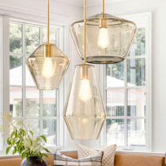 3-Light Tiered Pendant Light, Clear Glass Shade in Gold Finish