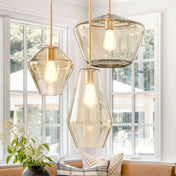3-Light Tiered Pendant Light, Clear Glass Shade in Gold Finish