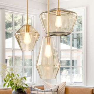 3-Light Tiered Pendant Light, Clear Glass Shade in Gold Finish