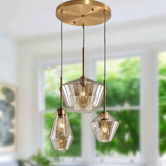 3-Light Tiered Pendant Light, Clear Glass Shade in Gold Finish