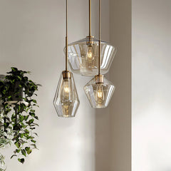 3-Light Tiered Pendant Light, Clear Glass Shade in Gold Finish