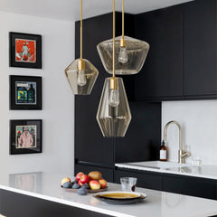 3-Light Tiered Pendant Light, Clear Glass Shade in Gold Finish