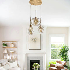 3-Light Tiered Pendant Light, Clear Glass Shade in Gold Finish
