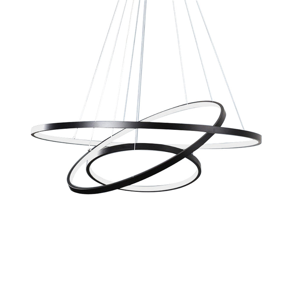3-Ring LED Pendant Light, 31.5 in Wide, Black with White Acrylic Shade