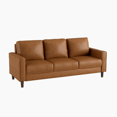 3-Seat Sofa, 77 In Wide, Brown Faux Leather with Square Arms