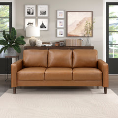 3-Seat Sofa, 77 In Wide, Brown Faux Leather with Square Arms