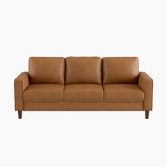 3-Seat Sofa, 77 In Wide, Brown Faux Leather with Square Arms