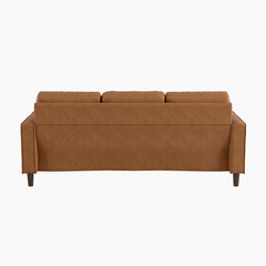3-Seat Sofa, 77 In Wide, Brown Faux Leather with Square Arms