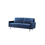 3-Seat Sofa, Dark Blue Velvet, Square Arms, Silver Legs