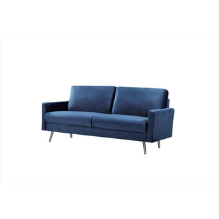 3-Seat Sofa, Dark Blue Velvet, Square Arms, Silver Legs