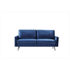 3-Seat Sofa, Dark Blue Velvet, Square Arms, Silver Legs