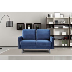 3-Seat Sofa, Dark Blue Velvet, Square Arms, Silver Legs