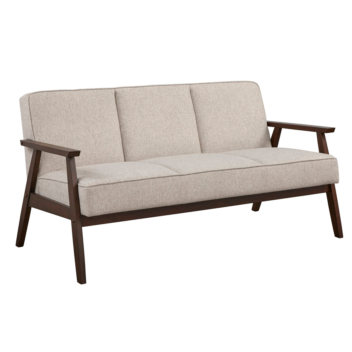 3-Seat Sofa, Gray Polyester, Solid Wood Frame, Dark Walnut Legs