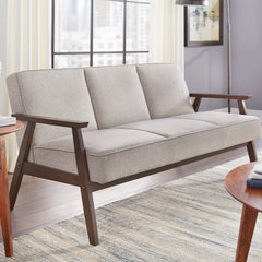 3-Seat Sofa, Gray Polyester, Solid Wood Frame, Dark Walnut Legs