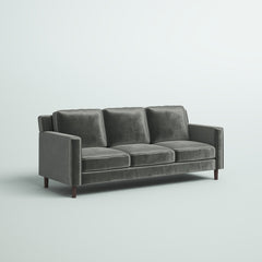 3-Seat Sofa, Gray Velvet Upholstery with Square Arms and Brown Legs