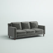 3-Seat Sofa, Gray Velvet Upholstery with Square Arms and Brown Legs