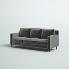 3-Seat Sofa, Gray Velvet Upholstery with Square Arms and Brown Legs